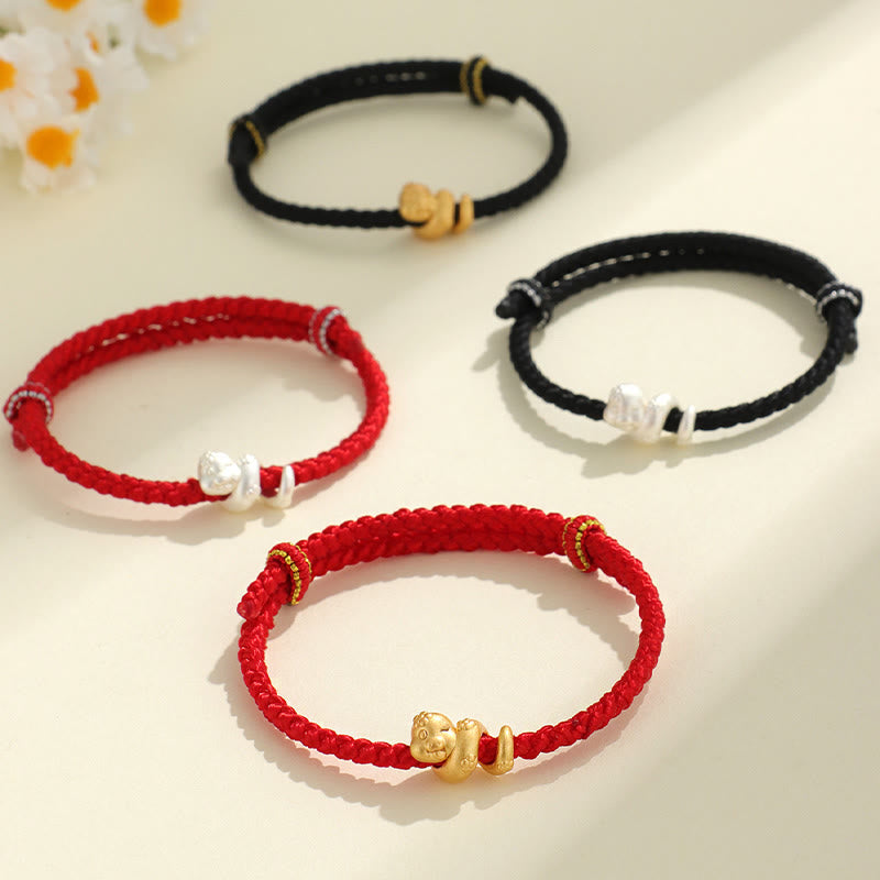Bracelet porte-bonheur serpent en argent sterling 999 avec fil rouge