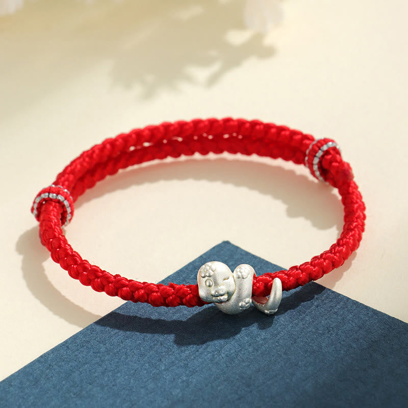 Bracelet porte-bonheur serpent en argent sterling 999 avec fil rouge