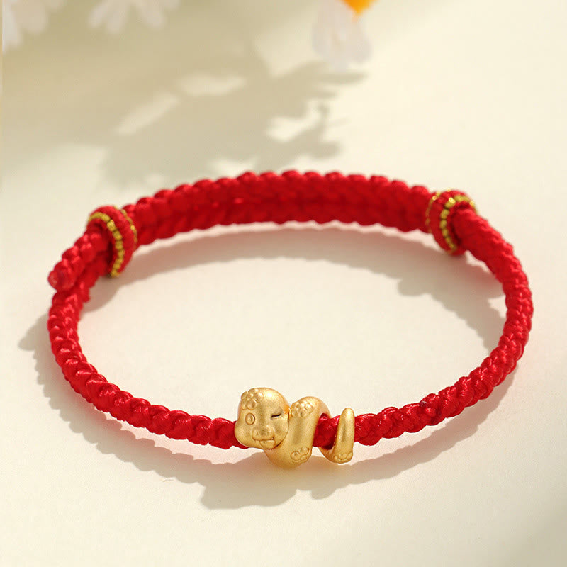 Bracelet porte-bonheur serpent en argent sterling 999 avec fil rouge