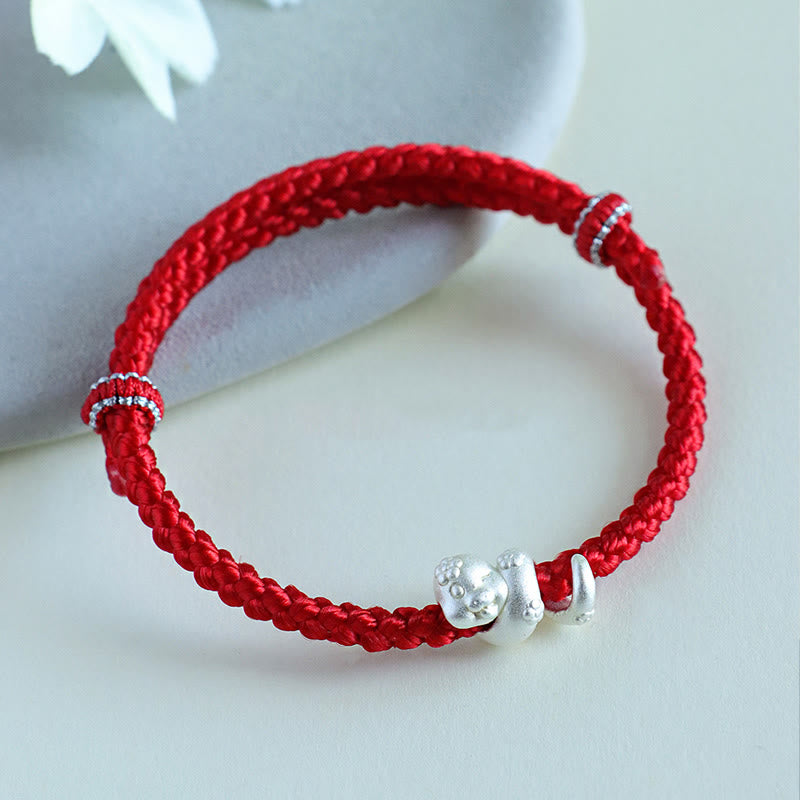 Bracelet porte-bonheur serpent en argent sterling 999 avec fil rouge