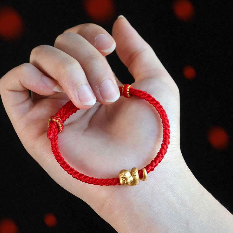 Bracelet porte-bonheur serpent en argent sterling 999 avec fil rouge