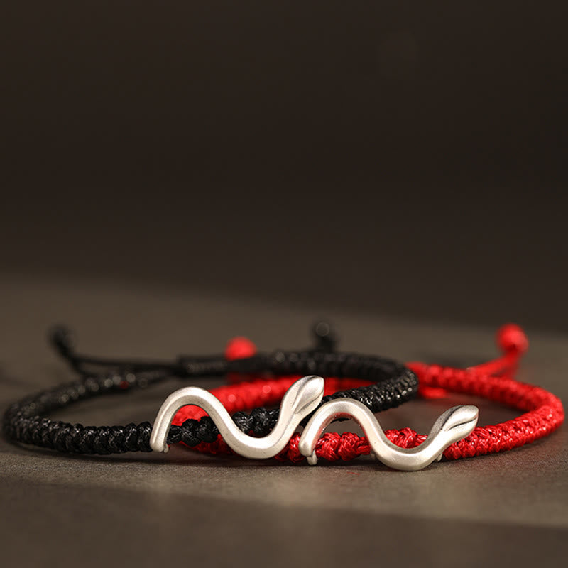 Bracelet de force en argent sterling 999 et fil rouge pour la protection | Année du Serpent