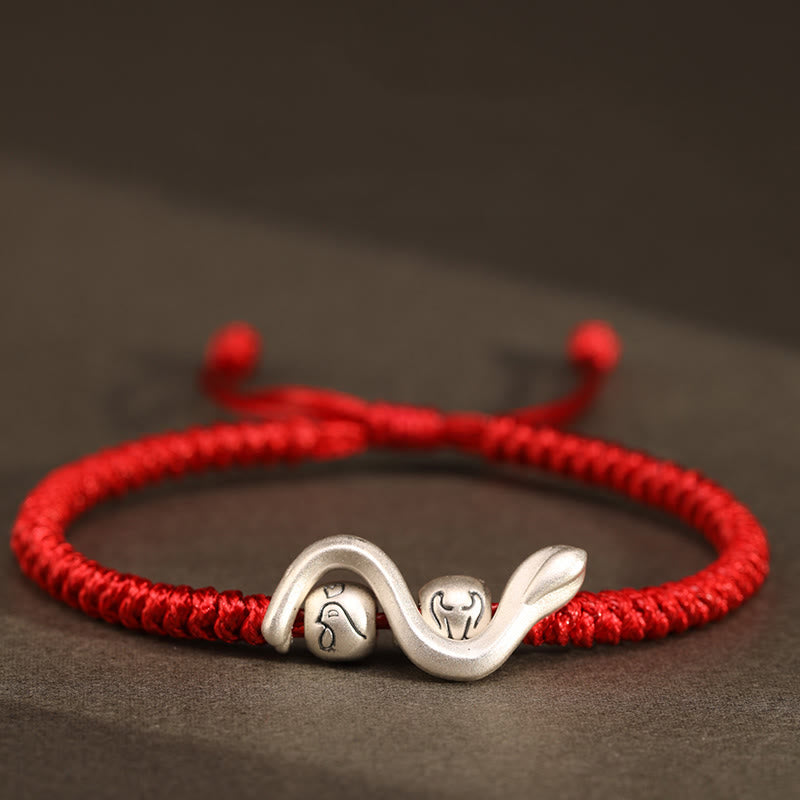 Bracelet de force en argent sterling 999 et fil rouge pour la protection | Année du Serpent