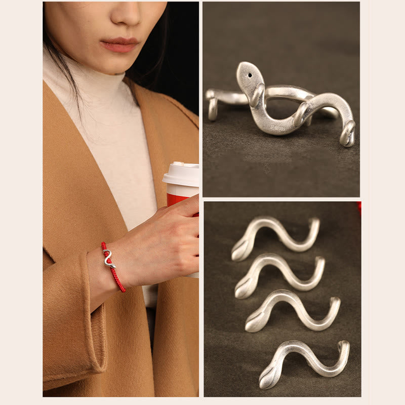 Bracelet de force en argent sterling 999 et fil rouge pour la protection | Année du Serpent