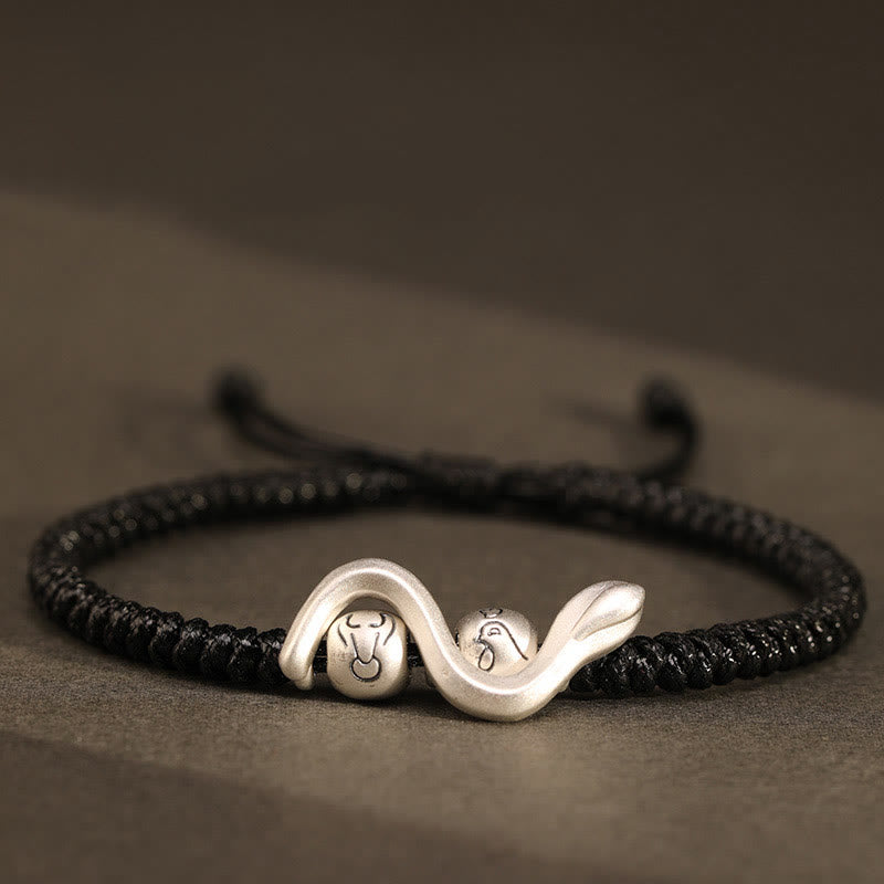 Bracelet de force en argent sterling 999 et fil rouge pour la protection | Année du Serpent