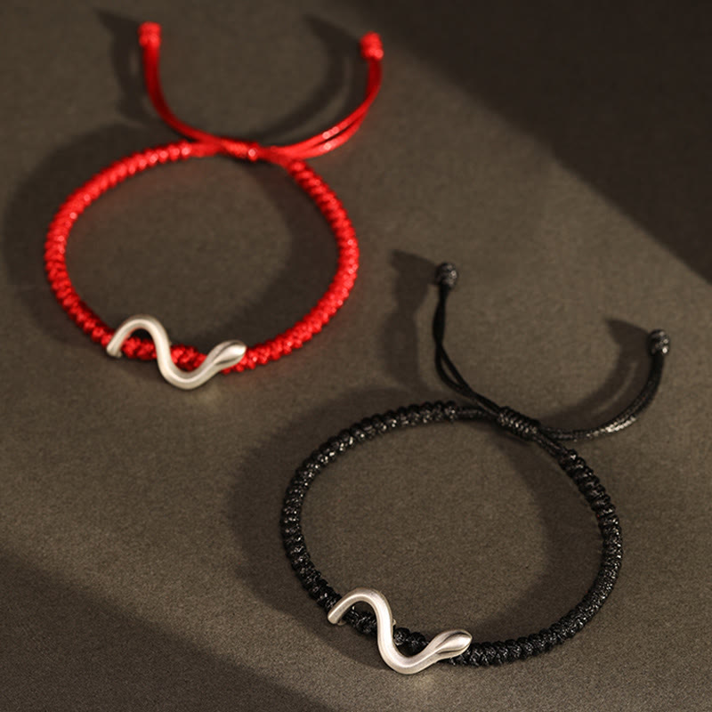 Bracelet de force en argent sterling 999 et fil rouge pour la protection | Année du Serpent