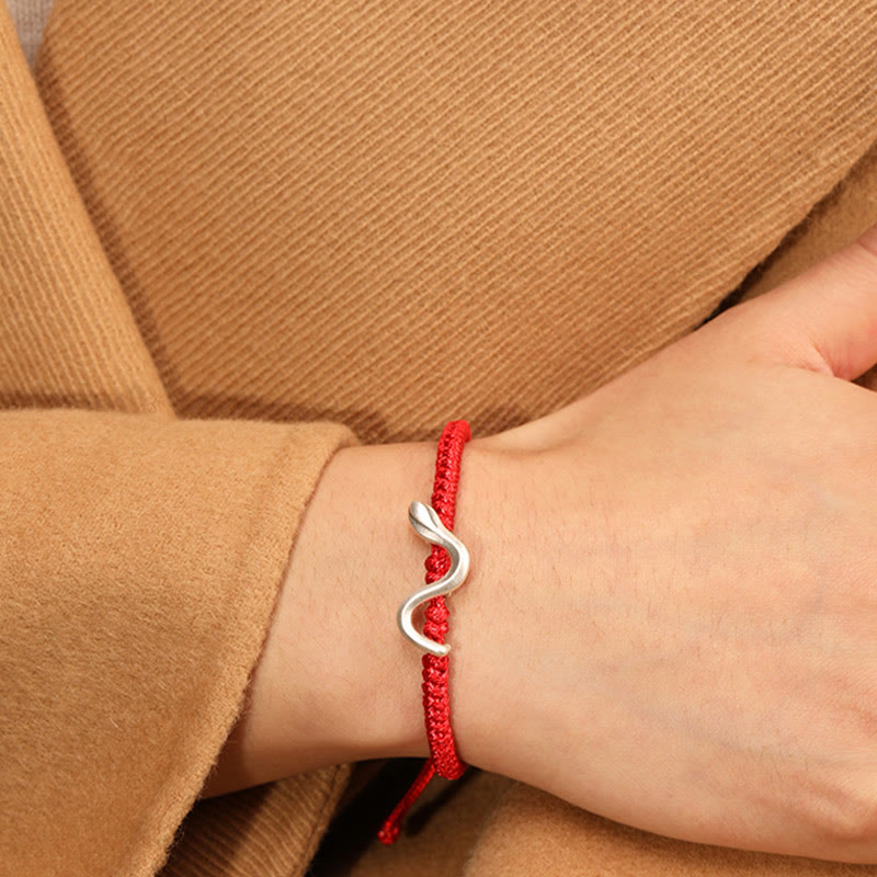 Bracelet de force en argent sterling 999 et fil rouge pour la protection | Année du Serpent