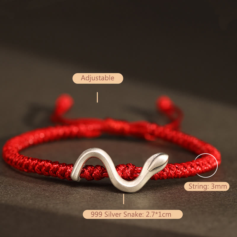 Bracelet de force en argent sterling 999 et fil rouge pour la protection | Année du Serpent