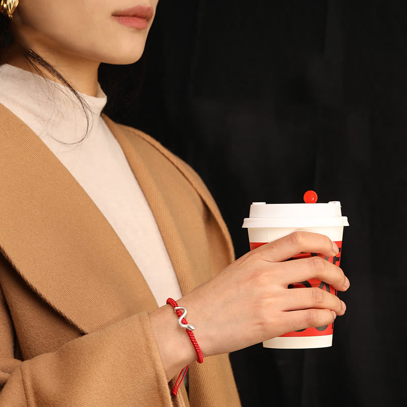 Bracelet de force en argent sterling 999 et fil rouge pour la protection | Année du Serpent