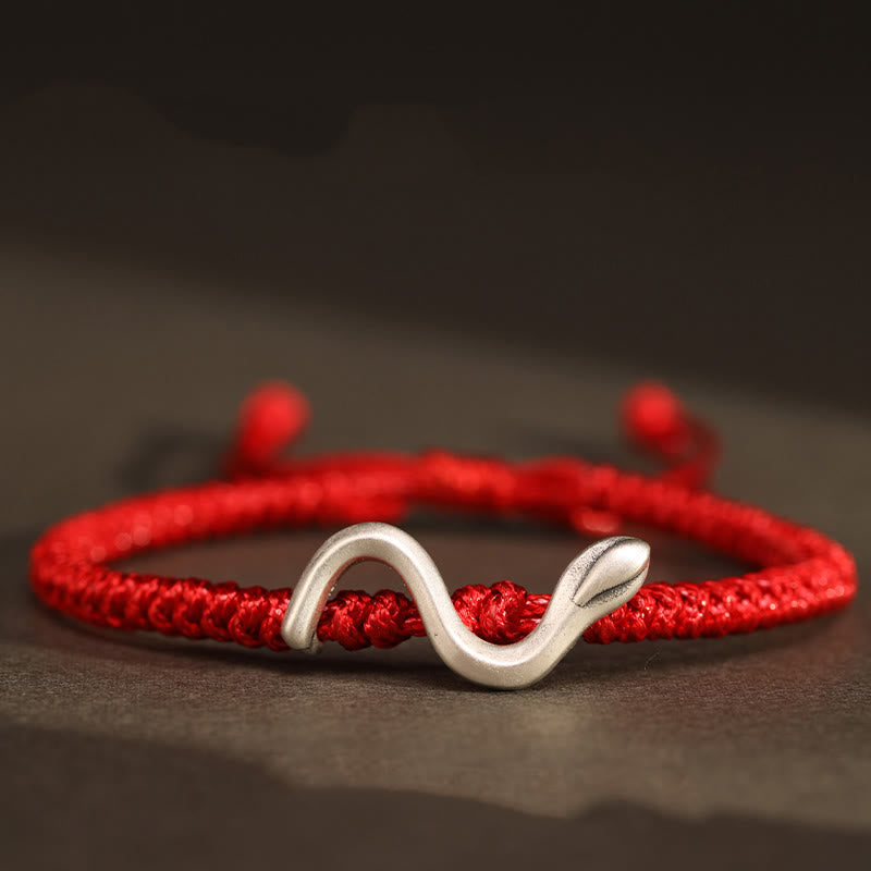 Bracelet de force en argent sterling 999 et fil rouge pour la protection | Année du Serpent