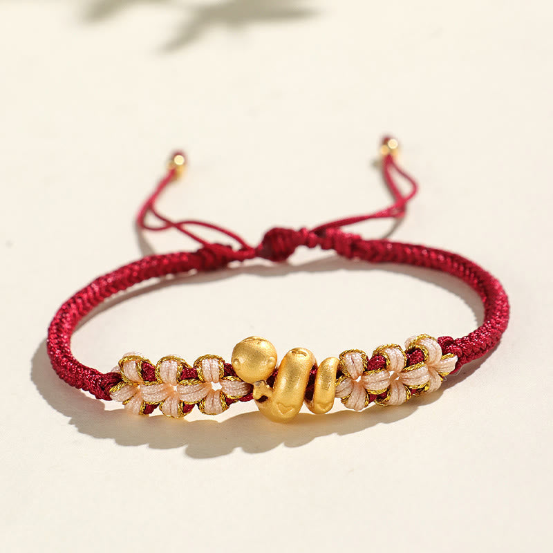 Bracelet porte-bonheur en argent sterling 999 avec cordon rouge Année du Serpent