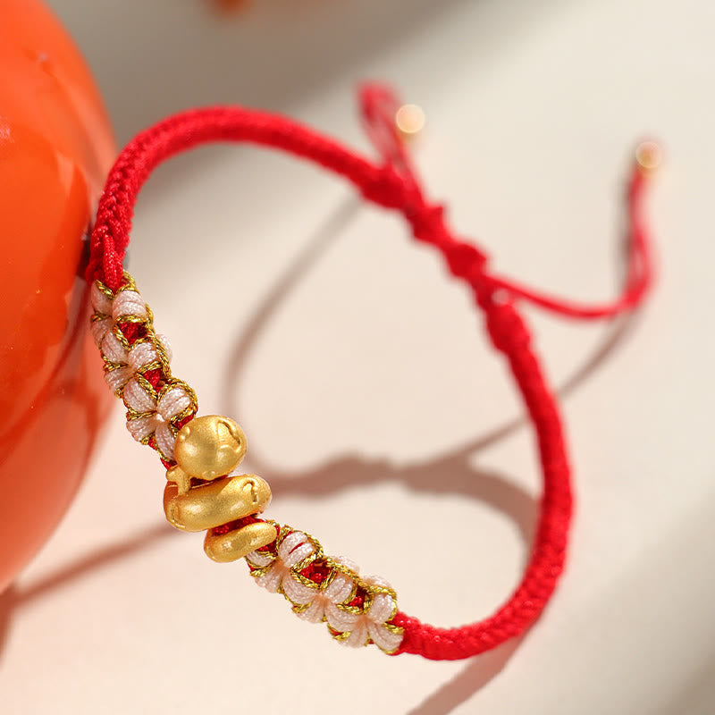 Bracelet porte-bonheur en argent sterling 999 avec cordon rouge Année du Serpent