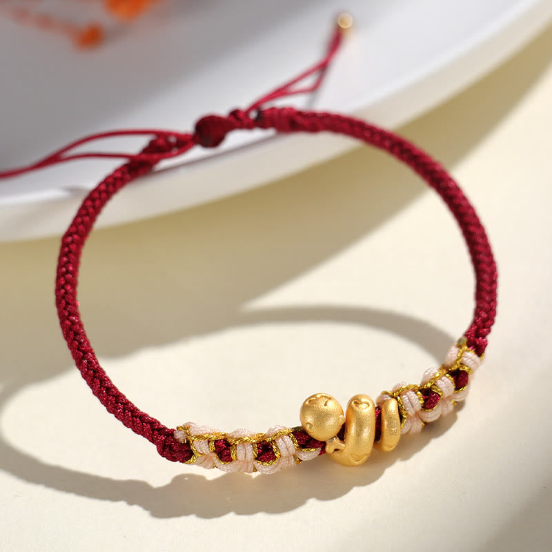 Bracelet porte-bonheur en argent sterling 999 avec cordon rouge Année du Serpent
