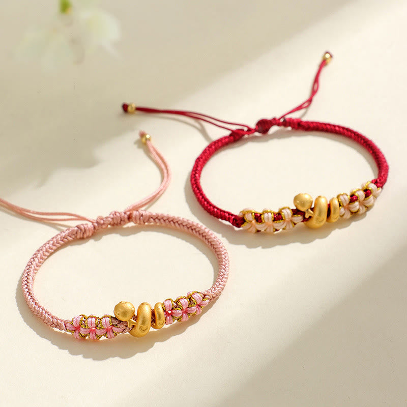Bracelet porte-bonheur en argent sterling 999 avec cordon rouge Année du Serpent