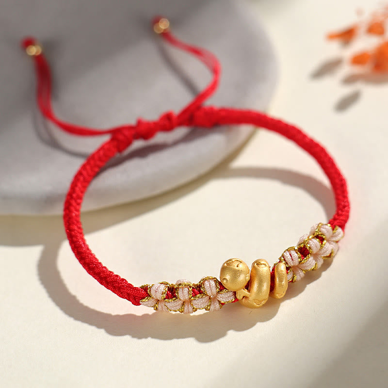 Bracelet porte-bonheur en argent sterling 999 avec cordon rouge Année du Serpent