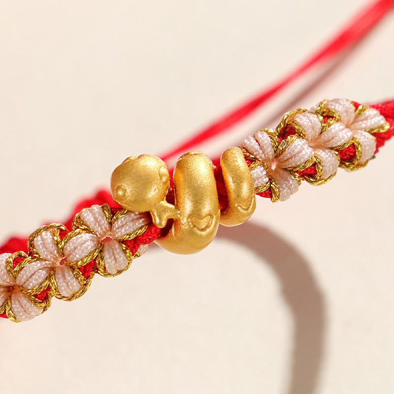 Bracelet porte-bonheur en argent sterling 999 avec cordon rouge Année du Serpent