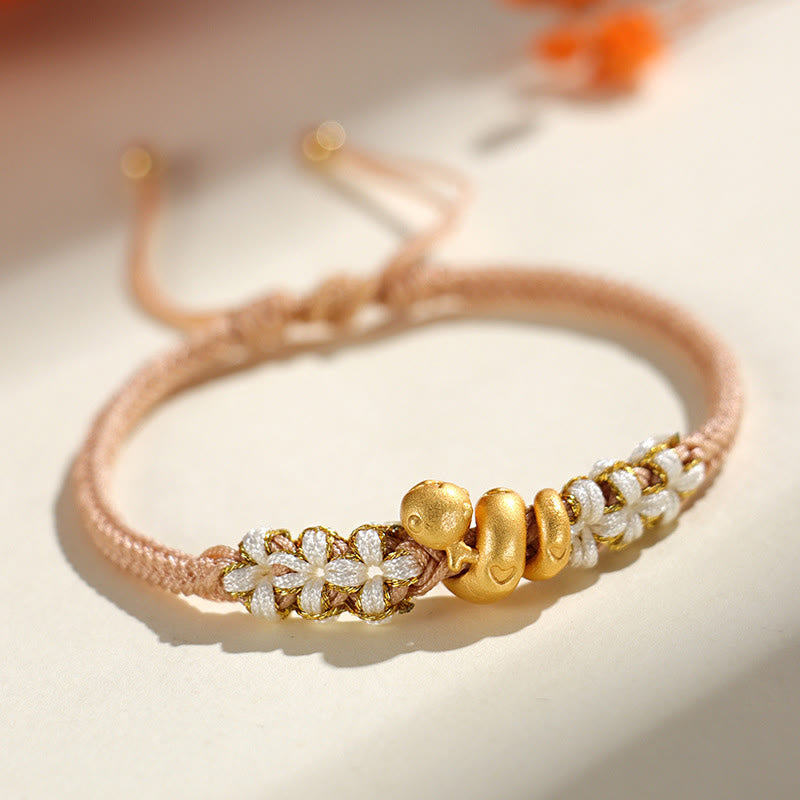 Bracelet porte-bonheur en argent sterling 999 avec cordon rouge Année du Serpent