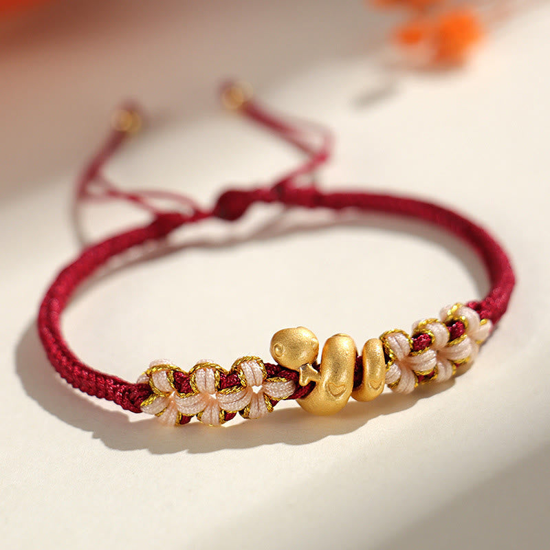 Bracelet porte-bonheur en argent sterling 999 avec cordon rouge Année du Serpent