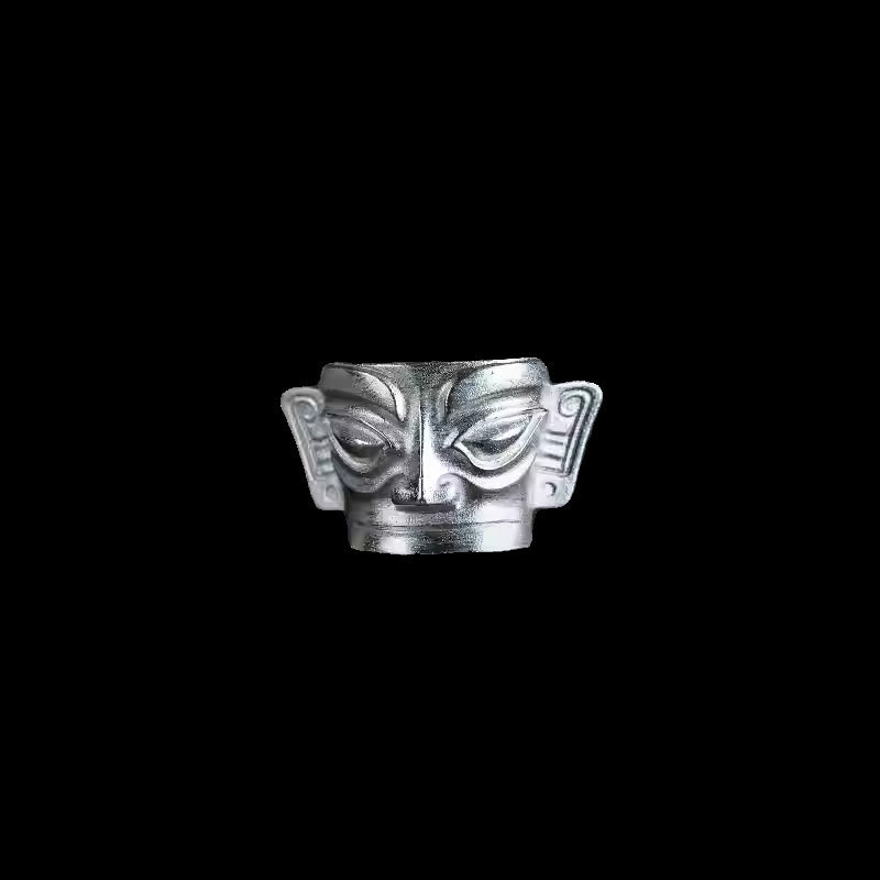 Bague masque Sanxingdui en argent sterling 999
