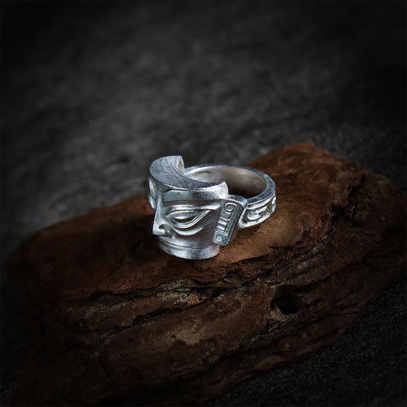 Bague masque Sanxingdui en argent sterling 999