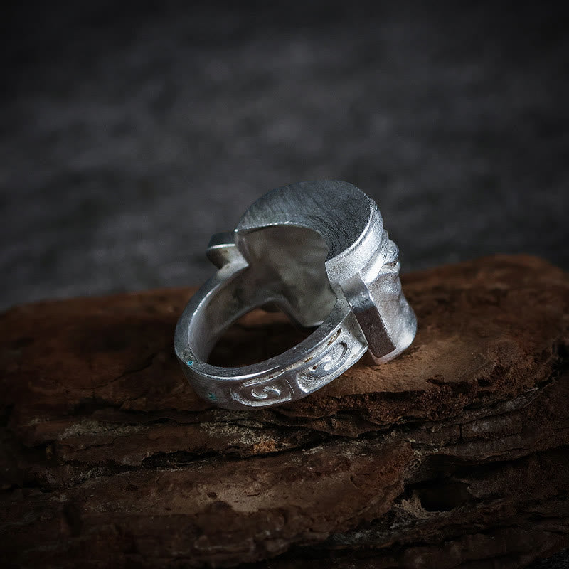 Bague masque Sanxingdui en argent sterling 999