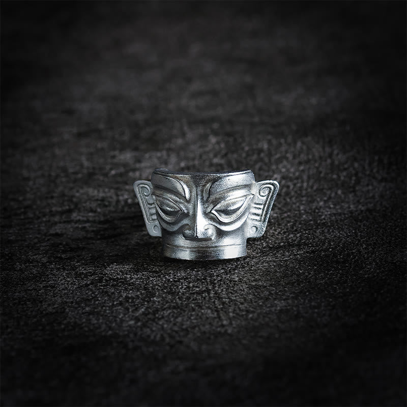 Bague masque Sanxingdui en argent sterling 999
