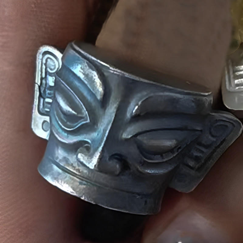 Bague masque Sanxingdui en argent sterling 999