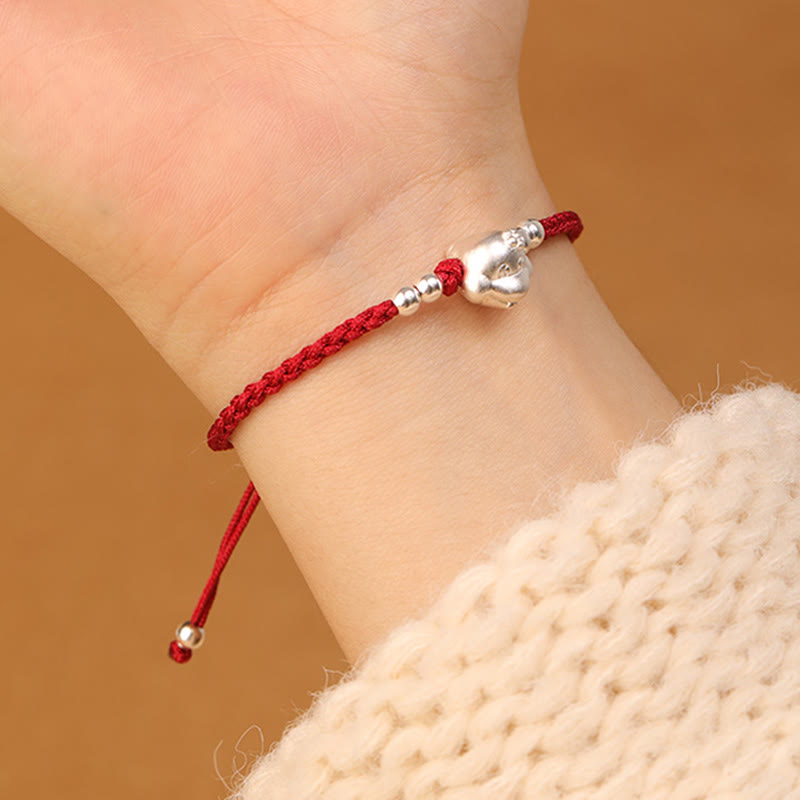 Bracelet en argent sterling 999 avec tête de serpent et fil rouge pour la chance et la protection