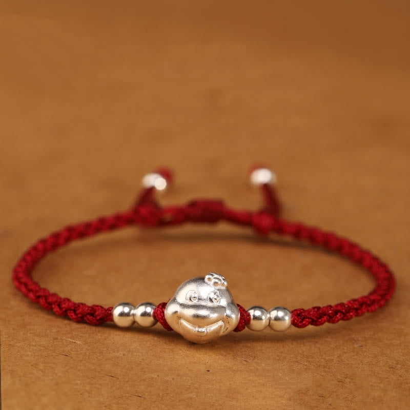 Bracelet en argent sterling 999 avec tête de serpent et fil rouge pour la chance et la protection