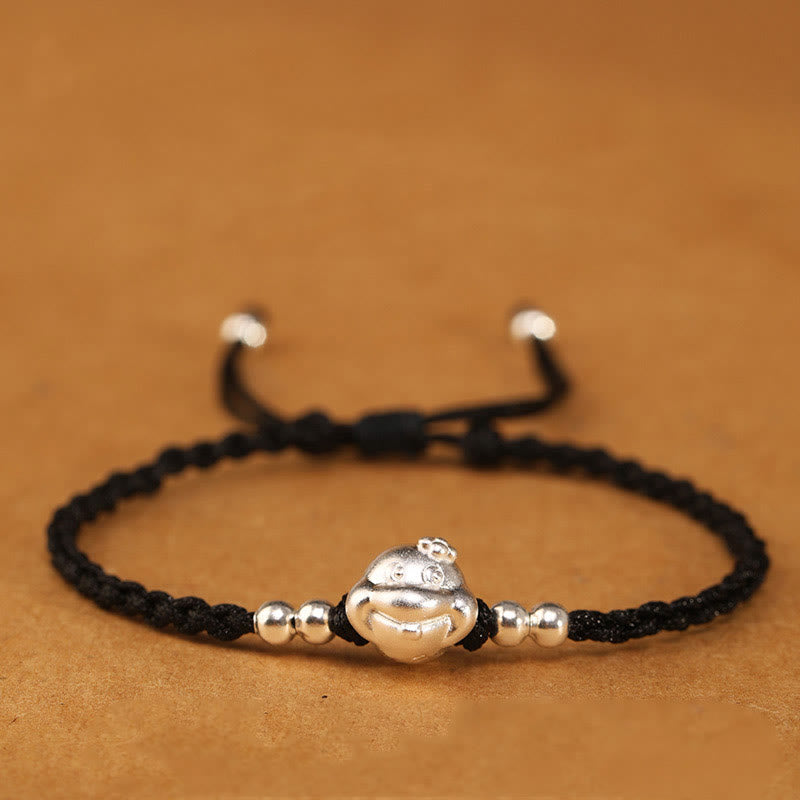 Bracelet en argent sterling 999 avec tête de serpent et fil rouge pour la chance et la protection