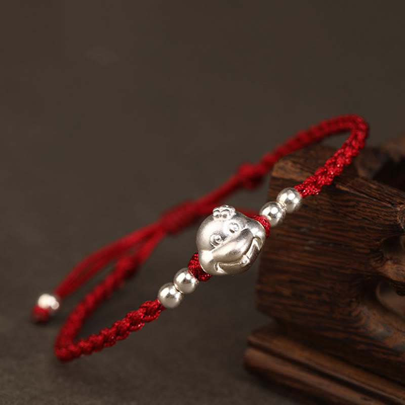 Bracelet en argent sterling 999 avec tête de serpent et fil rouge pour la chance et la protection