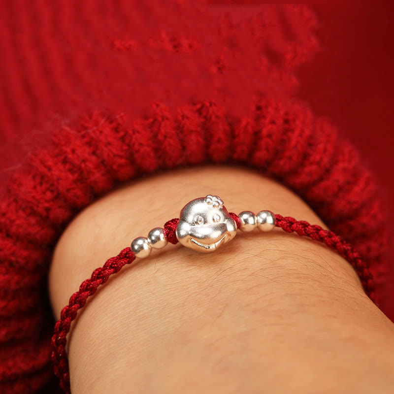 Bracelet en argent sterling 999 avec tête de serpent et fil rouge pour la chance et la protection