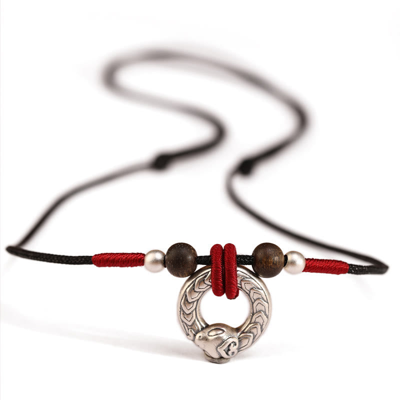 Collier en argent sterling 999 Année du Serpent Protection en bois d'agar