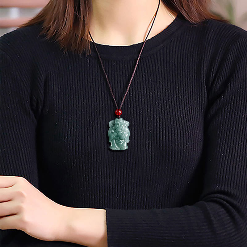 Natural Green Jade Caishen Ingot Necklace for Abundance