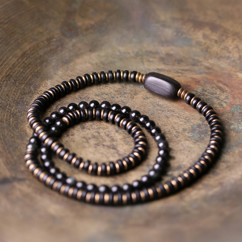Rainbow Obsidian Ebony Wood Triple Wrap Healing Bracelet