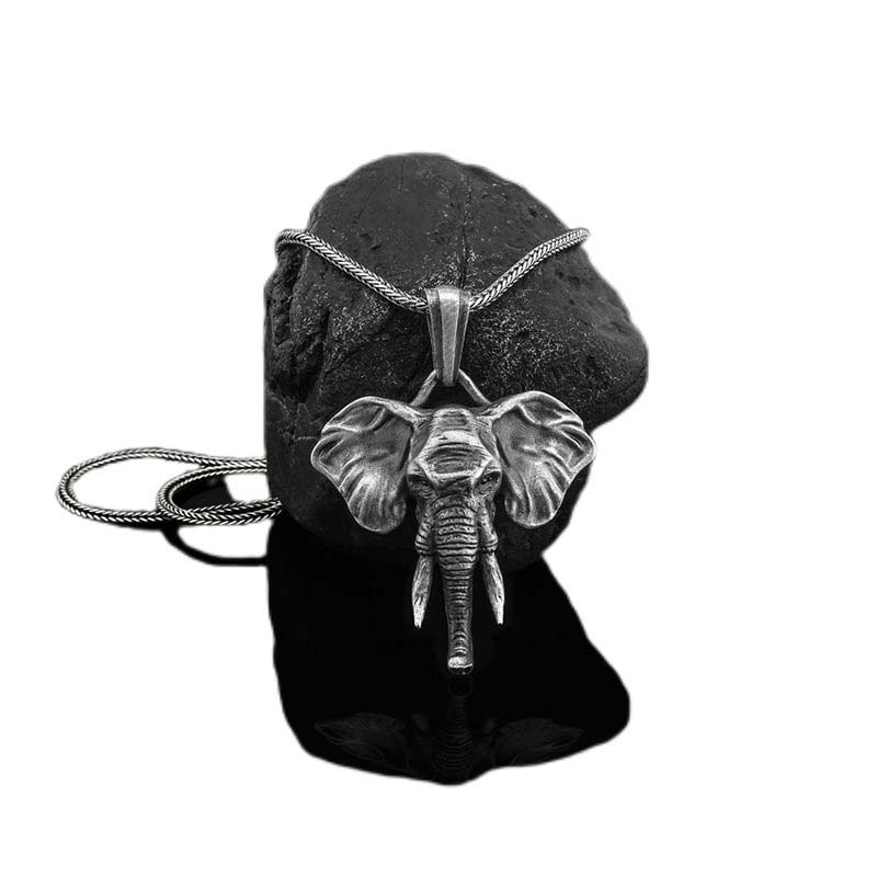 Elephant Strength Necklace in Pewter & Titanium Steel