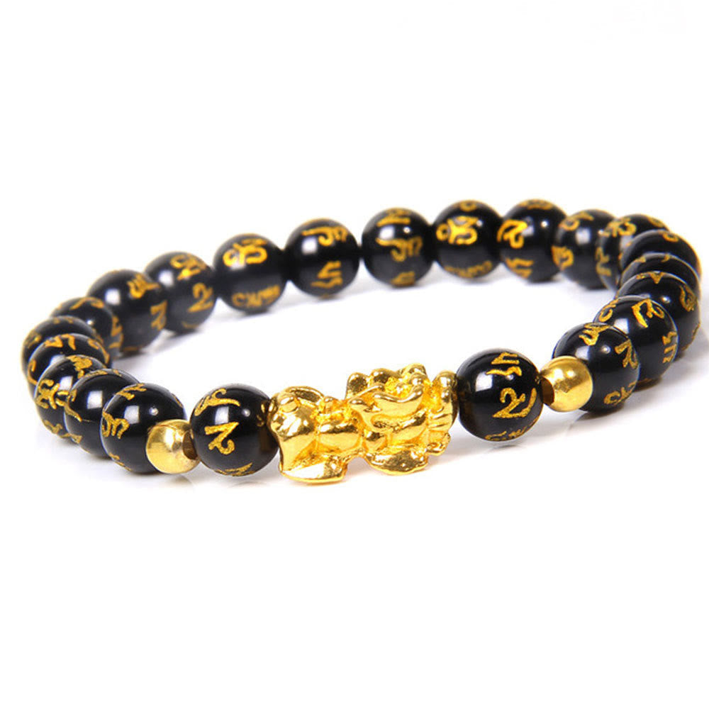 8mm Obsidian Pixiu Bracelet for Wealth & Protection