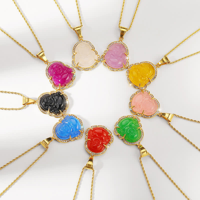 Collier de prospérité en jade Feng Shui Bouddha rieur