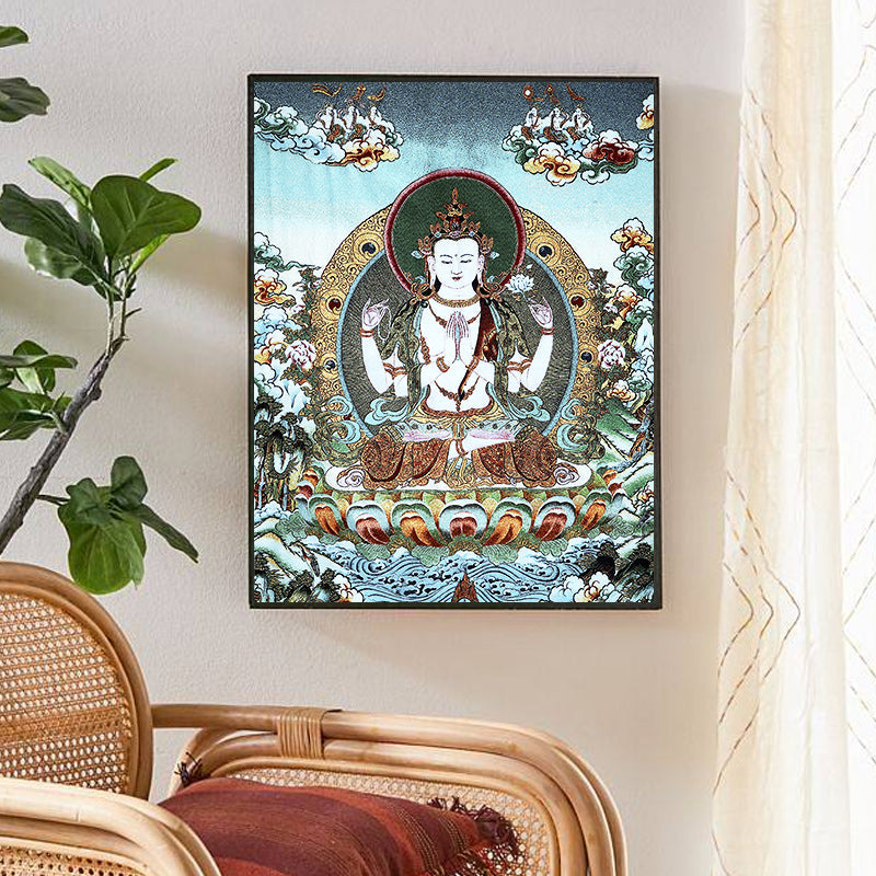 24x36 Inch Tibetan Embroidery White Tara Thangka Tapestry