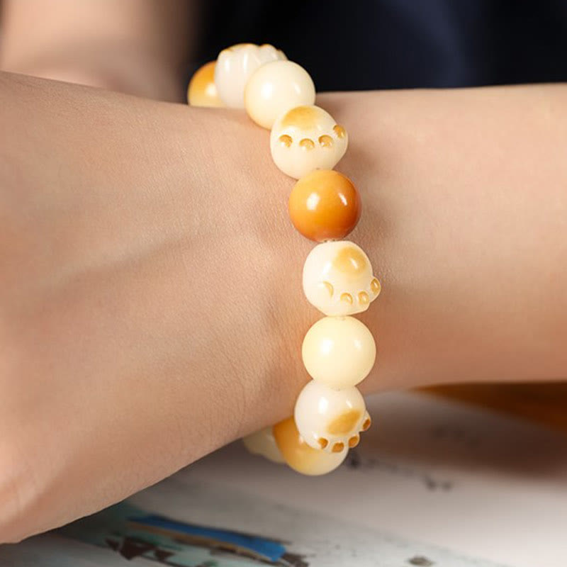 Bodhi Seed Sandalwood Cat Peace Bracelet 14-17cm Unisex