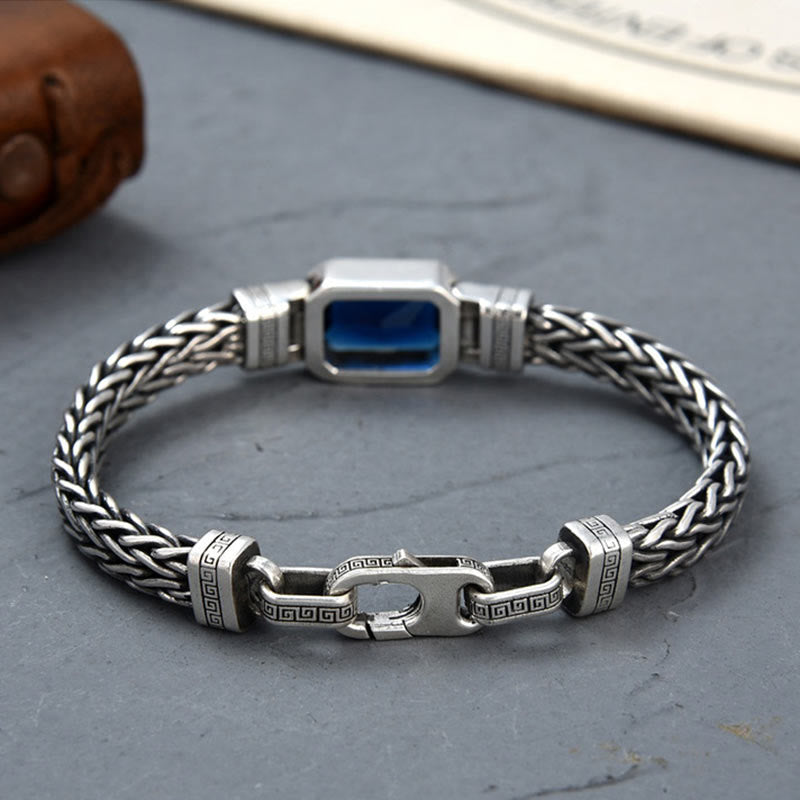 Copper Dragon Bracelet with Blue Acrylic Buckle for Wealth