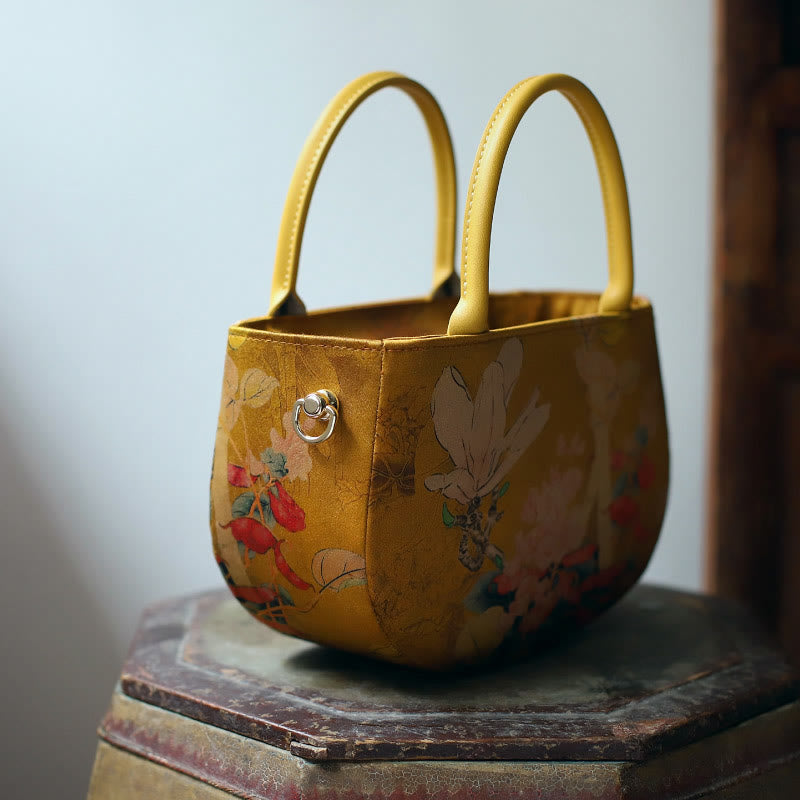 Vintage Flower Peony Metal Chain Zipper Crossbody Bag
