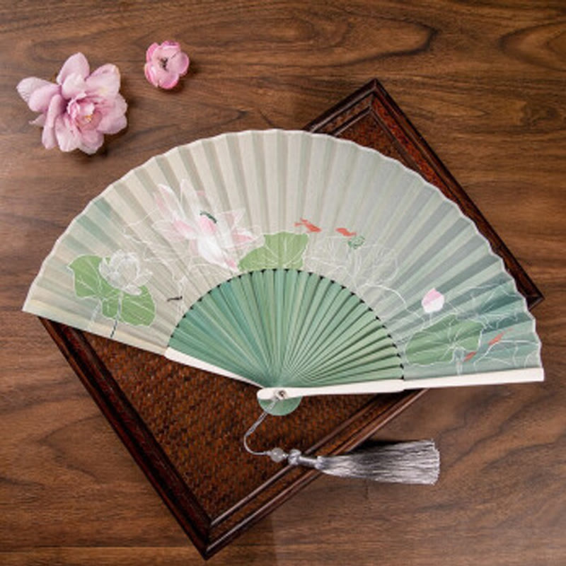 Jasmine Lotus Begonia Bamboo Folding Fan | Handheld Charm