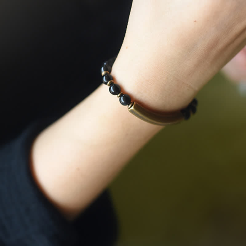 Unisex Obsidian Peace Bracelet with Red Jasper & Moss Agate