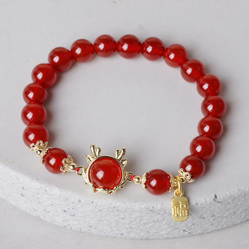 Red Agate Dragon Jade Peace Bracelet | Success & Protection