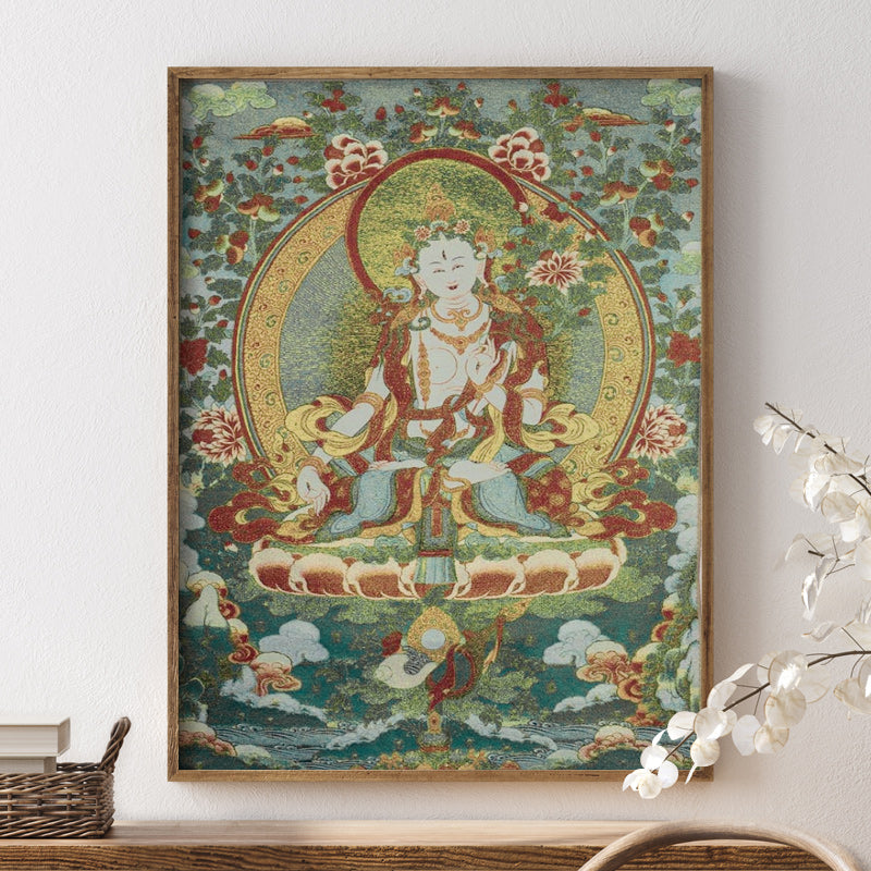 24x36 Inch Tibetan Embroidery White Tara Thangka Tapestry