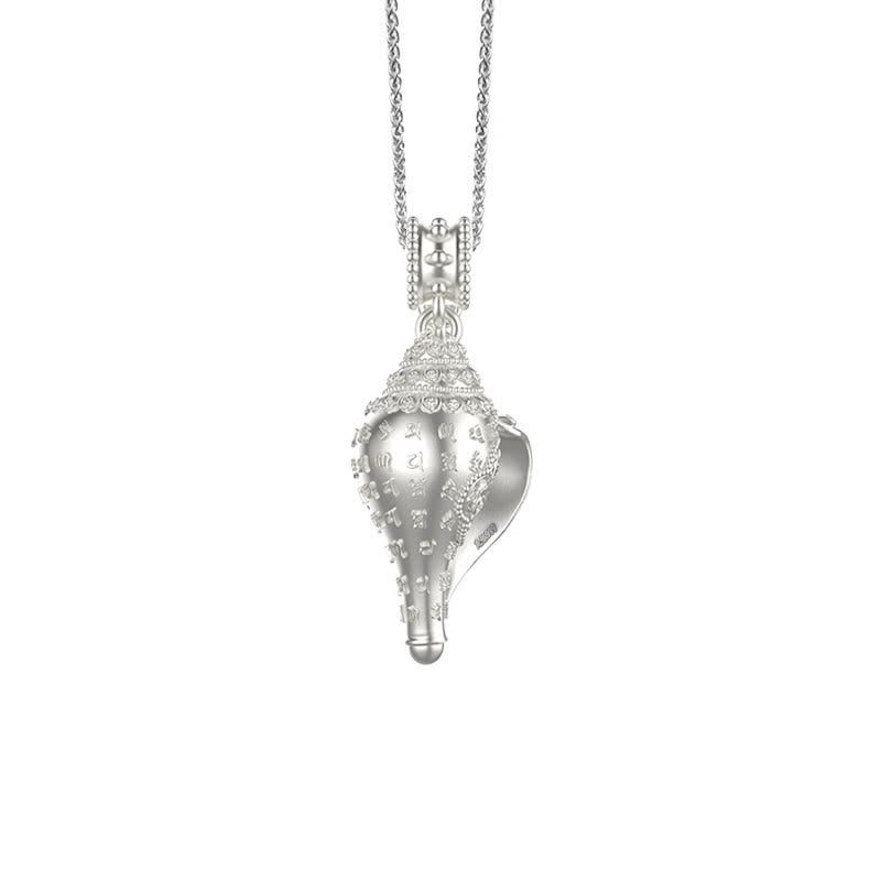 999 Sterling Silver Shankha Conch Shell Necklace for Spiritual Protection