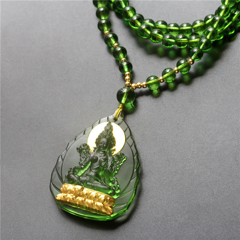 Liuli Crystal Green Tara Necklace | Spiritual Protection Pendant