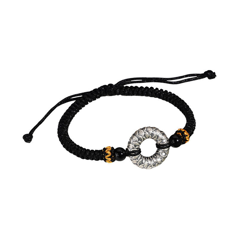 Bracelet dragon en onyx noir de 9 cm avec boucle de paix en argent sterling 999
