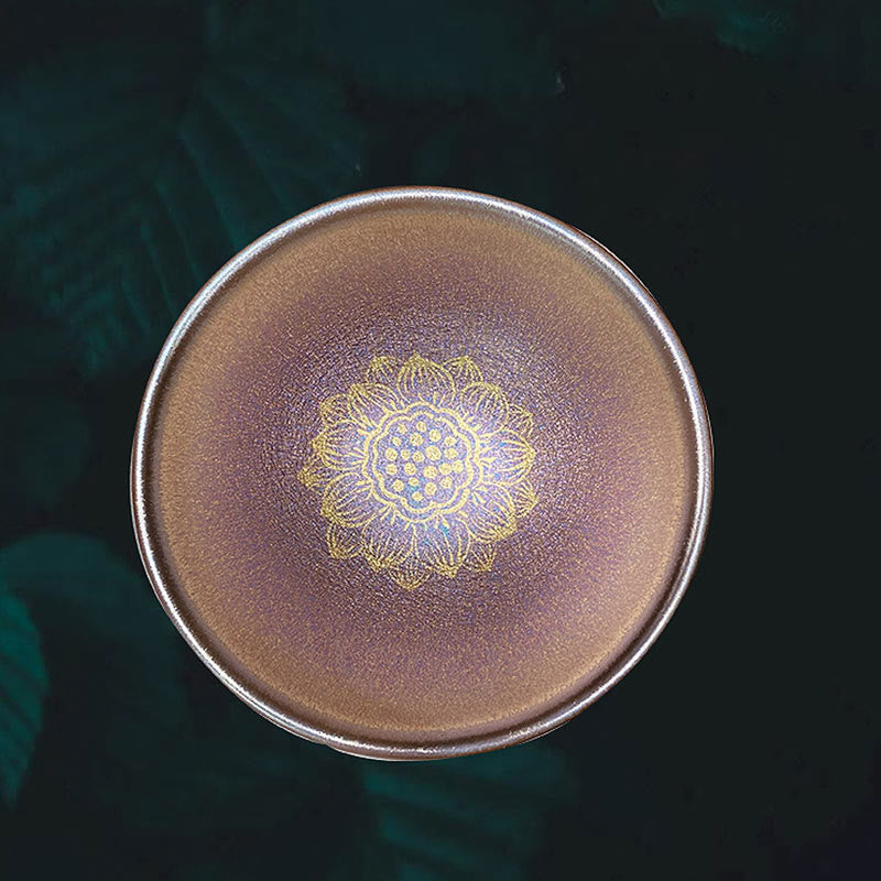 Tasse à thé en céramique Jian Zhan de 9 cm, motif fleur de lotus doré